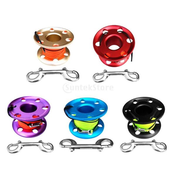 

pool & accessories scuba diving aluminum alloy finger spool guide line reel + 30m high visibility 10cm stainless steel double end bolt snap