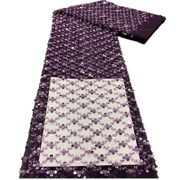 

2021 luxury heavy african fabric lilac dubai lace nigerian wedding materials with beads xb-260, Black;white