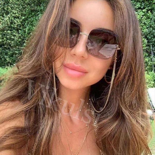 

super square sunglasses men women fashion brand designer chain frame celebrity sun glasses eyewear female red tea shades, White;black