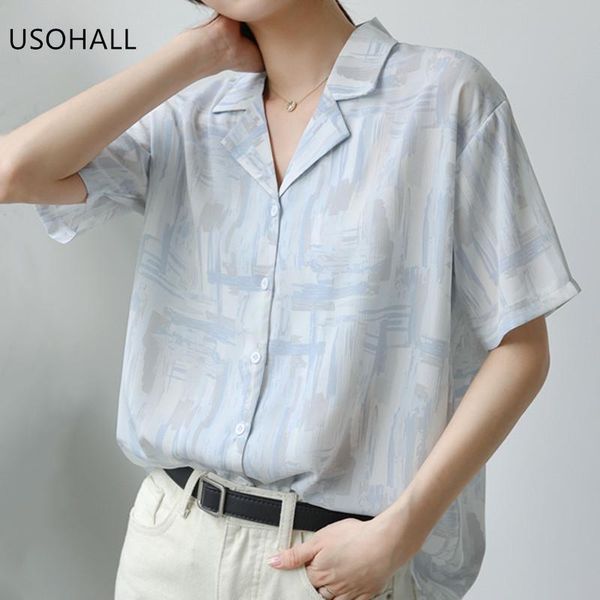 

women's blouses & shirts usohall women loose printing dyed blouse summer short sleeve, White