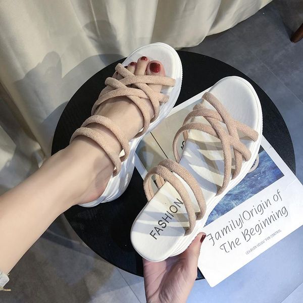 

dress shoes platform women sandals 2021 summer 8cm wedge heel thick bottom beach sandal chunky sole woman, Black