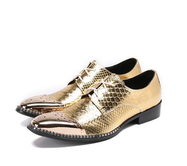 

dress shoes men lace up pointed toed formal genuine leather gold stone pattern chunky heel iron toes male 5cm brogue, Black