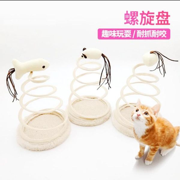 

cat spiral disc toy interactive relief plush linen steel spring toys