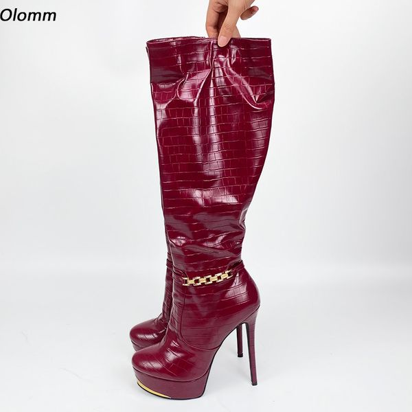 

rontic 2021 new fashion women's winter platform knee boots stiletto heels round toe gorgeous party shoes us size 5-20, Black