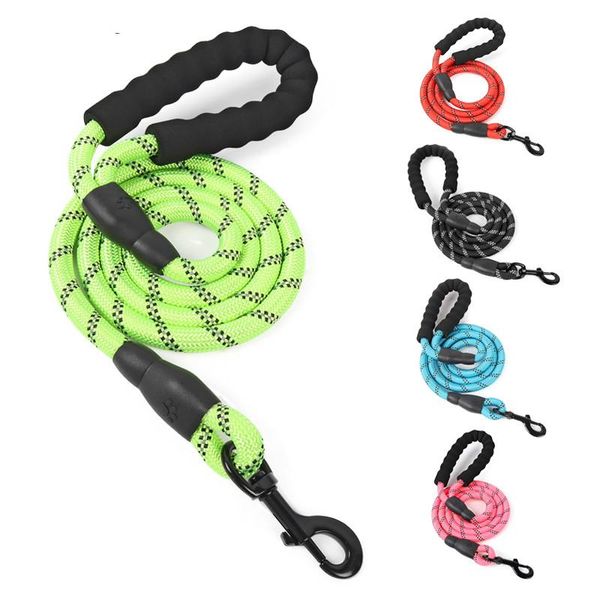 

dog collars & leashes 4.9ft reflective nylon leash for medium large dogs soft foam handle round rope night safety pet traction leads