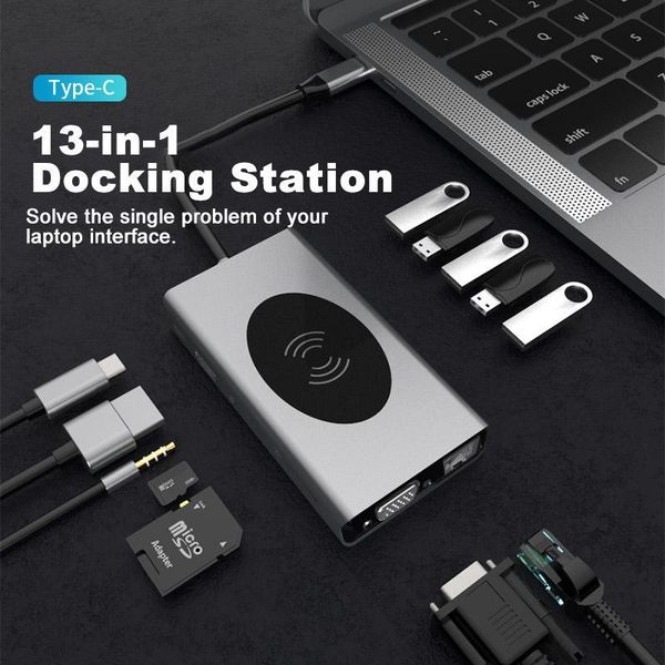 

hubs for docking station type-c hub to vga pd fast charge with wireless charging