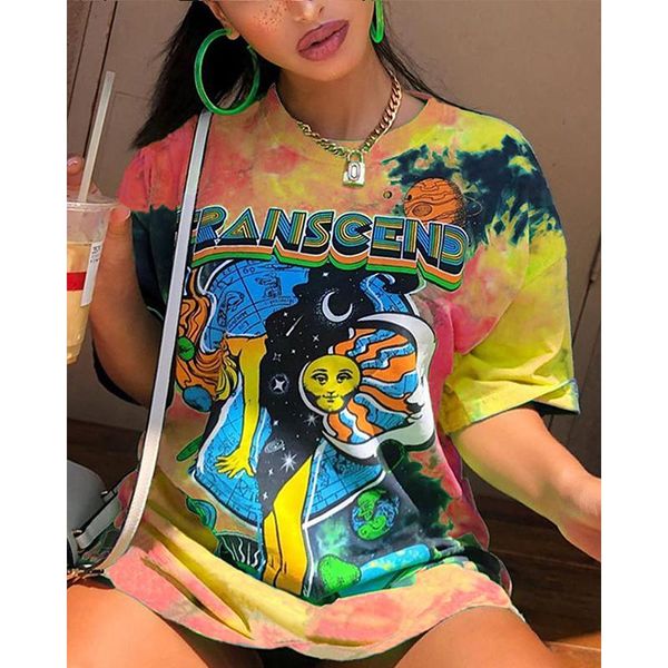 

women's t-shirt summer goth y2k tie dye high street oversized women outfit plus size art pattern harajuku graphic bodyfriend tee, White