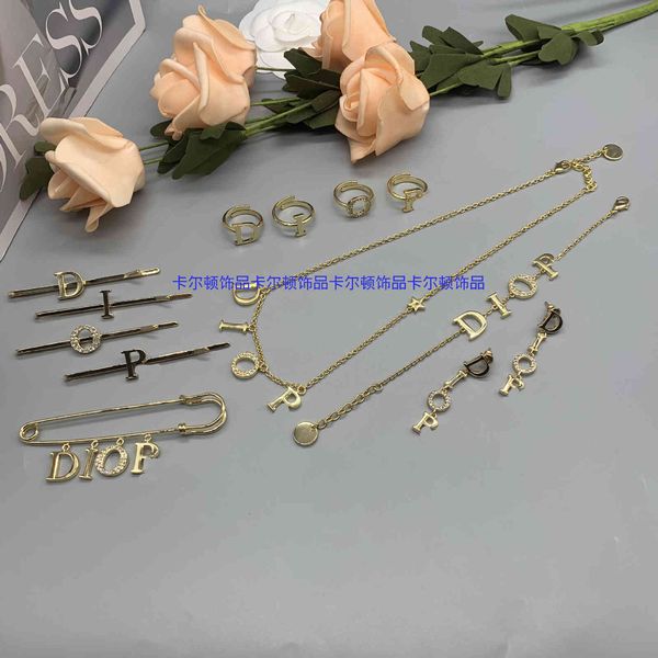 

designer jewelry full set female letter new simple style necklace bracelet hairpin brooch ring earrings, Black