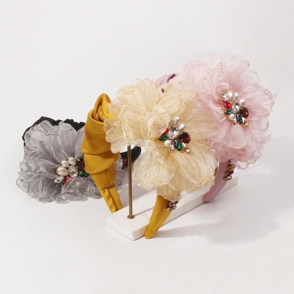 

hair clips & barrettes fashion inlaid colorful rhinestone fabric headband exaggerated big flower gorgeous hairband jewelry accessories, Golden;silver