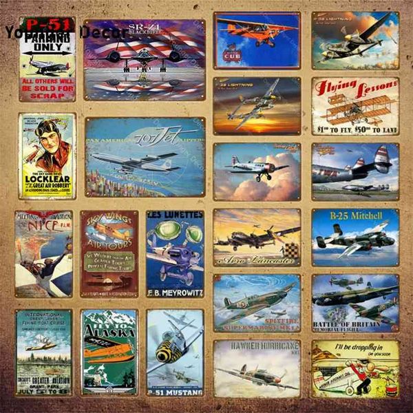 

american style airplane fighter metal signs aircraft plane wall sticker vintage painting poster pub bar room home decor yi-013