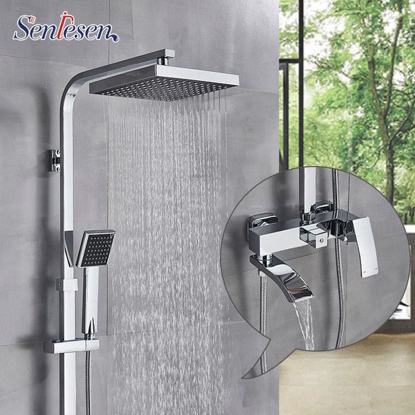 

senlesen chrome shower faucet set 8 inch abs head hand mixer tap brass para bathroom and cold water sets