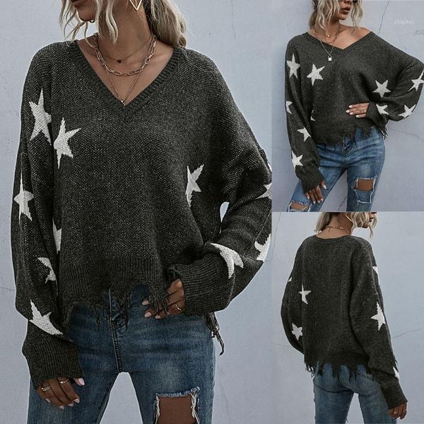 

fashion women long sleeve o-neck star pullover tassel knitted sweate sweaters for 2021 sweater dress women's, White;black