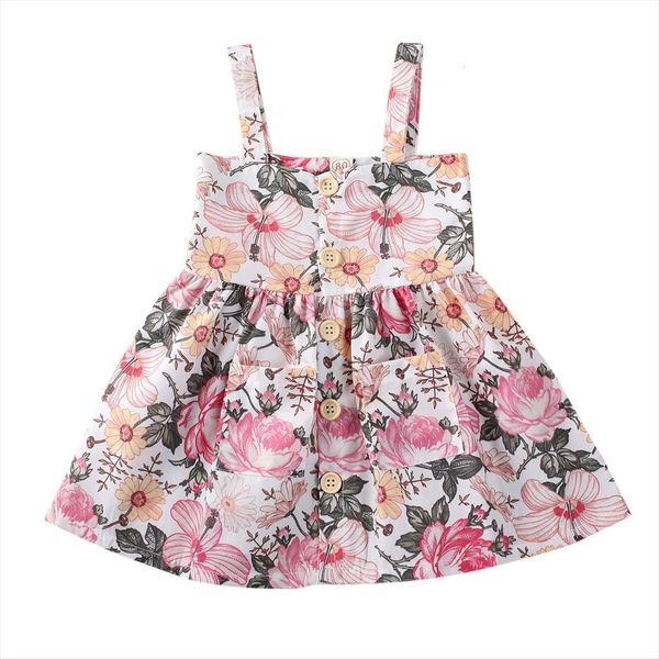 

1 5years toddler kids girl dresses baby girls princess summer floral party casual, Red;yellow