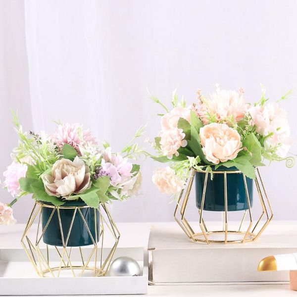

vases nordic geomotric flower vase metal shelf modern ceramic crafts plants holder pot home decoration office deskornaments