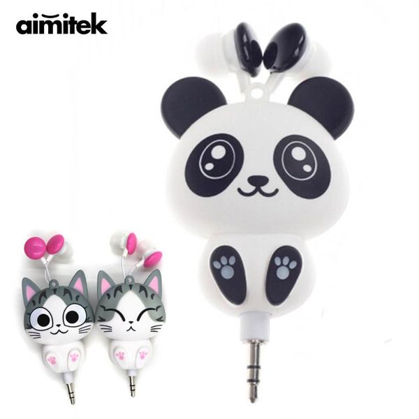 

headsets aimitek cute earphones cartoon panda cheese cat chi's sweet home earbuds automatic retractable hifi for android