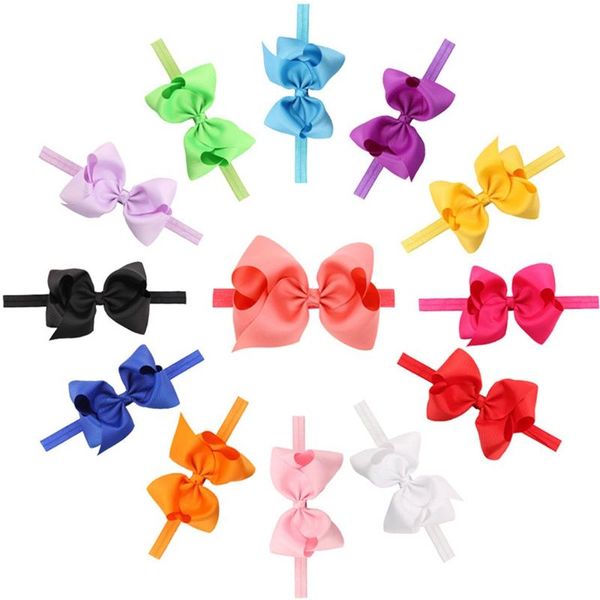

hair accessories 12cm ribbon bowknot baby girls headband infant born children elastic bands, Slivery;white