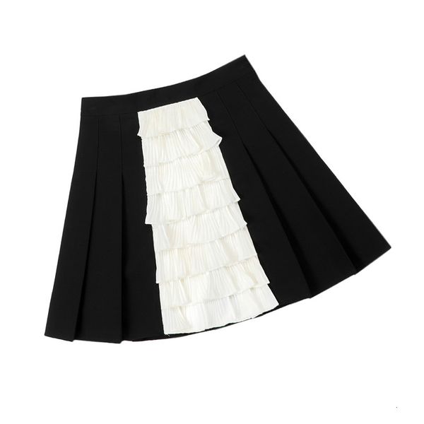 

skirt gothic high waist women pleated mini patchwork ribbons a-line skirts streetwear female party outfits, Black