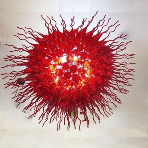 Lampade di Murano Lampadario a sospensione industriale in vetro rosso Arte Chihuly Stile Vetro soffiato a mano Grandi lampadari rotondi a LED Luce 32 pollici