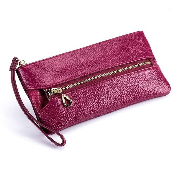 

wallets women's leather women purses female genuine key phone card holder coin zipper hand belt handy cateria men1, Red;black
