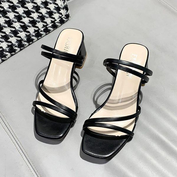 

ly arrived 2021 summer sandals women shoes high heels slippers fashion casual plus size 41 42 dress, Black