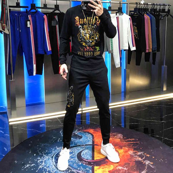 

hoodies customized autumn tiger suit fashion sweater long-shirt pants male, Black