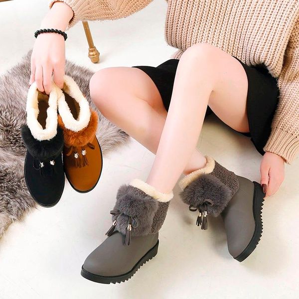 

boots quality woman round toe yarn elastic ankle thick heel flat heels shoes female socks 2021 winter, Black