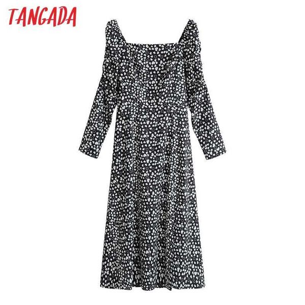 Tangada Mode Frauen Herz Druck Kleid Strethy Taille Ankunft Langarm Damen Midi Kleid Vestidos 1F64 210609