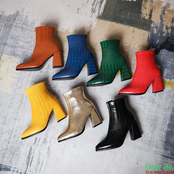 

winter  colors women ankle boots zip pointed toe heels female party shoes, Black