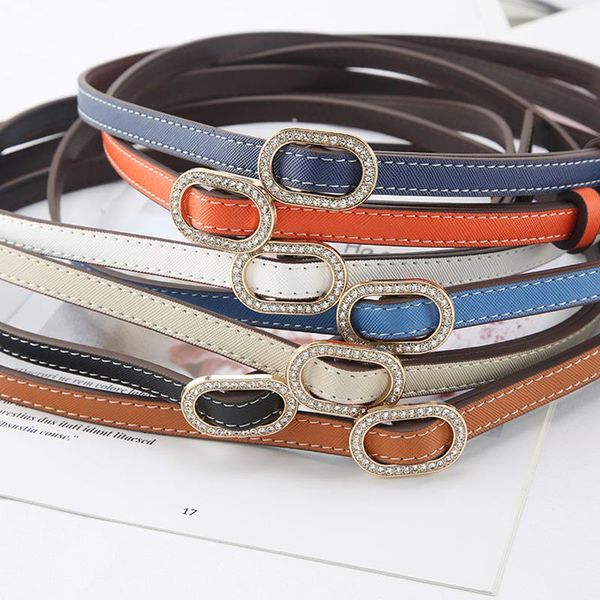

belts leather thin belt for women rhinestone buckle waist strap female jeans dress trouser all-match decorative waistband, Black;brown