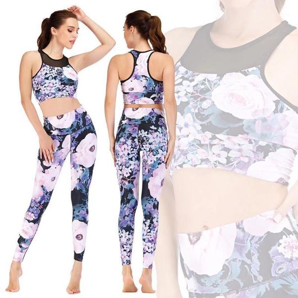 

yoga outfit gym clothes women seamless floral set fitness sportswear bra crop running tights 2pieces workout activewear