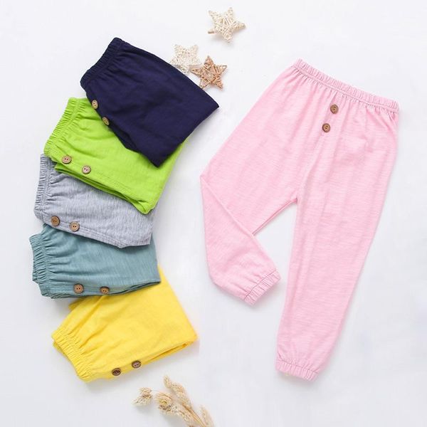 

trousers 100% cotton children's spring autumn boys and girls button casual pajamas anti-mosquito pants baby lantern wtp61, Blue