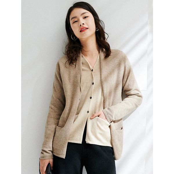 

women's knits & tees cardigan women 100% cashmere knitted elegant design v neck long sleeves pockets 4 colors casual style fash, White