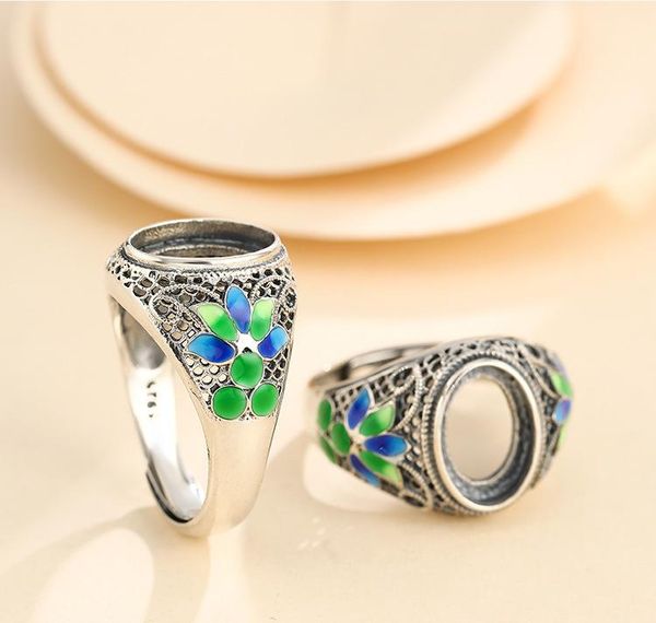 

cluster rings 10*14mm 925 sterling silver semi mount bases blanks base blank pad men ring setting jewelry findings (without stone) a5403, Golden;silver