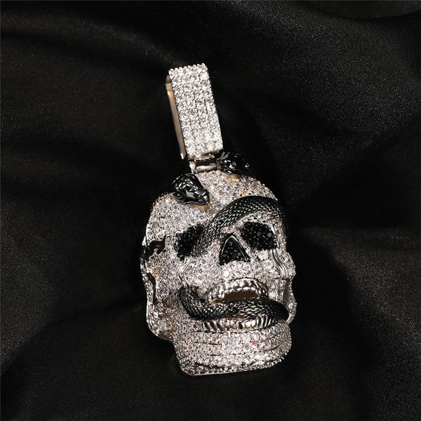

iced out zircon snake skull pendant necklace copper silver color plated charm tennis necklace jewelry