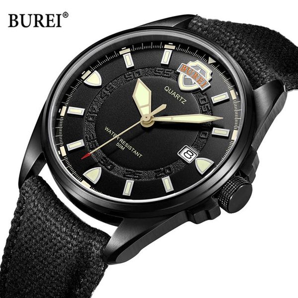 

wristwatches burei brand fashion business watch man luxury waterproof luminous military quartz wristwatch canvas strap relogio masculino 202, Slivery;brown