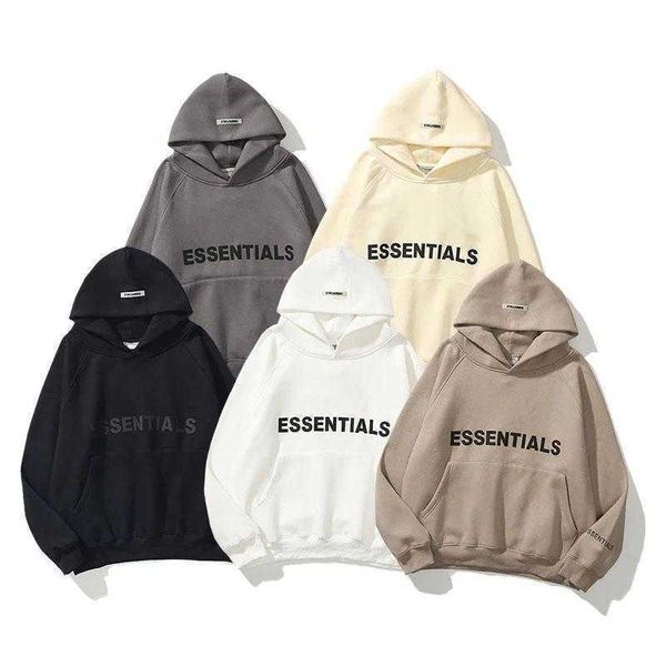 

new men's essentials hoodies sweatshirts reflective letters printing fleece oversized hoodie fashion hip hop sweatshirt couples x0610, Black