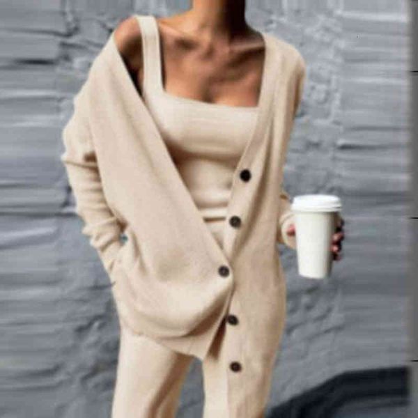 

women's two piece pants conjunto feminino de regata + casaco calÃ§a, conjunto 3 peÃ§as com trÃªs roupas combinando, elegante, manga longa,, White