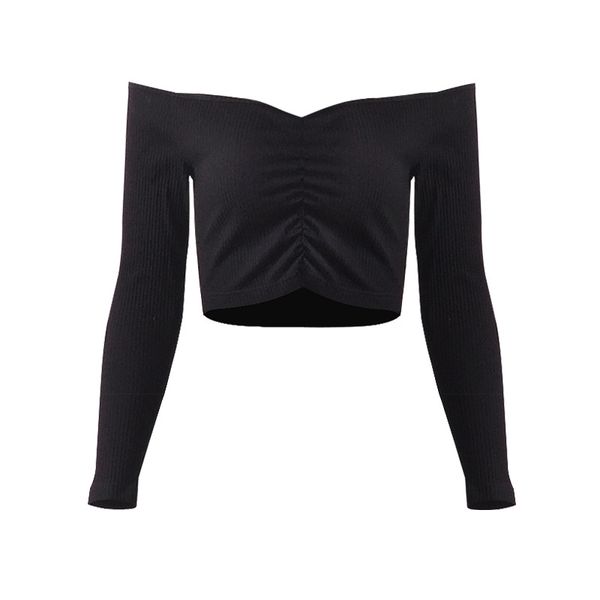 

women t shirts and club fashion female t-shirt long sleeve off shoulder solid color lady autumn basic tees, White