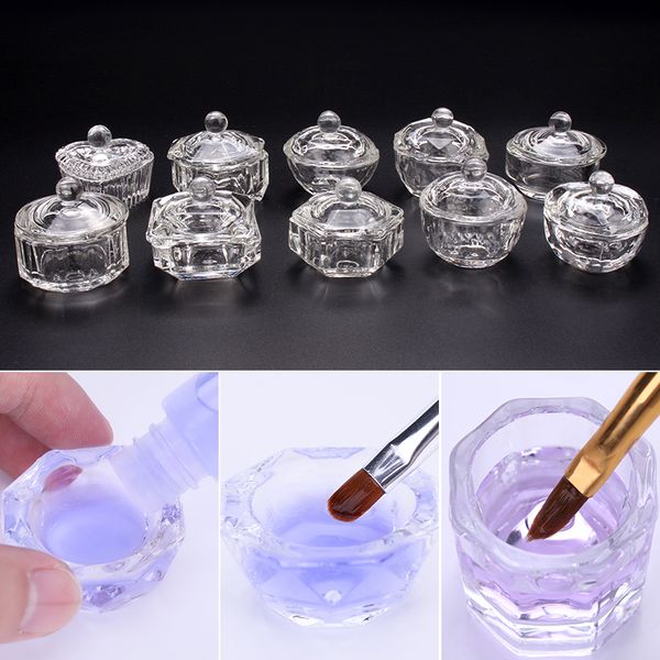 

1pc acrylic nail cup powder liquid crystal glass dappen dish lid bowl cup holder equipment tool for nails, Silver;gold