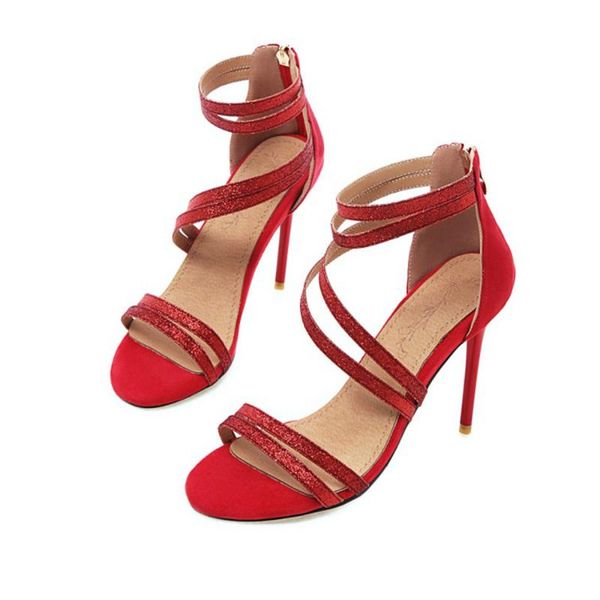 

sandalias mujer elegant fashion big size 31-46 summer women sandals high heels 9.5 cm wedding party dance shoes 633, Black