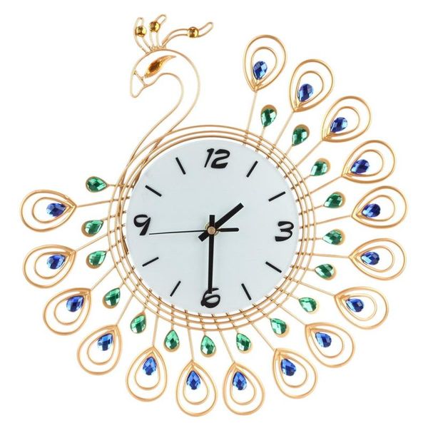 

peacock wall clock silent metal dial diamond decoration home bedroom is suitable for living room clocks