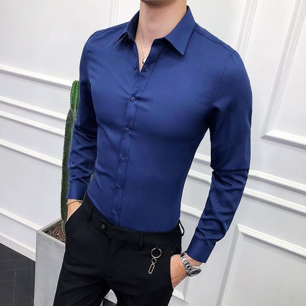 

men's casual shirts men shirt long sleeve solid formal business slim fit brand man dress social turn-down collar 6colors, White;black