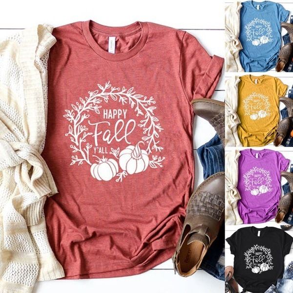 

fashion t-shirts happy faee halloween print round neck short sleeve women's, White
