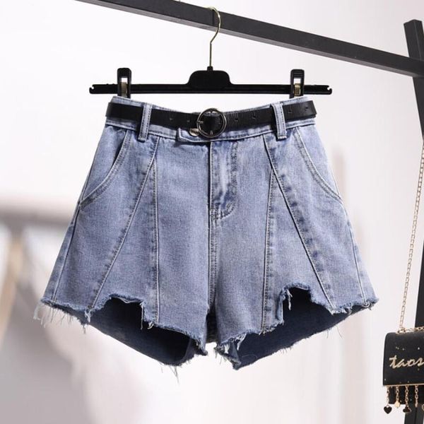 

plus size 5xl denim shorts women 2021 summer fashion ripped jeans casual high waist loose wide leg r147 women's, White;black