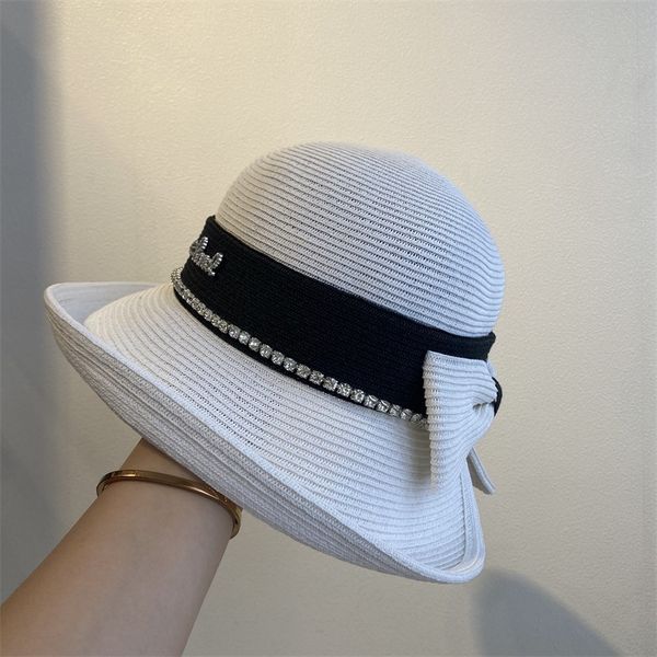 

new curling black and white stitching fisherman's hat hepburn foldable signature diamond sun hat zy, Blue;gray
