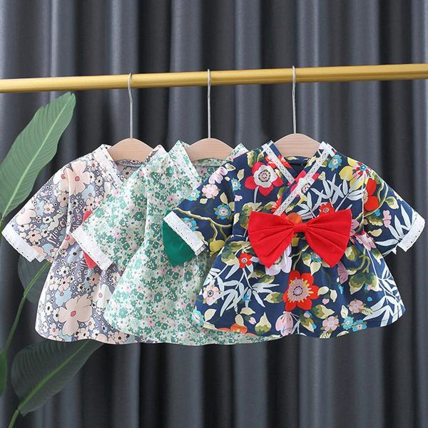 

girl's dresses japanese style princess dress for born baby girls infant short sleeve floral bow summer clothes vestidos, Red;yellow