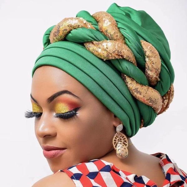 

ethnic clothing shinning sequins turban cap for women ready female head wraps african auto geles aso oke headtie already made headties, Red