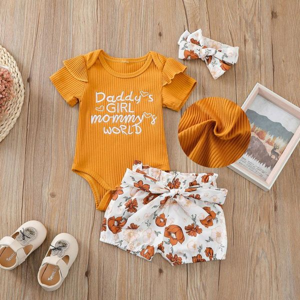 

clothing sets baby girl summer clothes short sleeve jumpsuit + floral print shorts headwear ropa niÃ±a meisjes kleding 2021, White