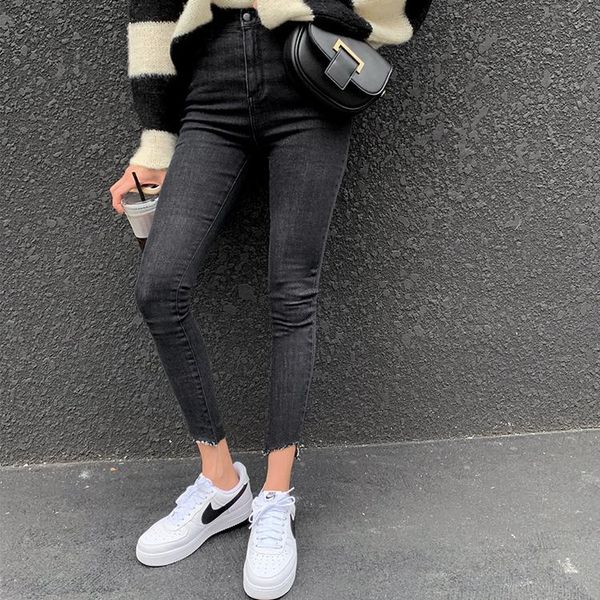

women's jeans 2021 autumn high waist tight black female korean style women fashion design denim trousers vintage pants, Blue