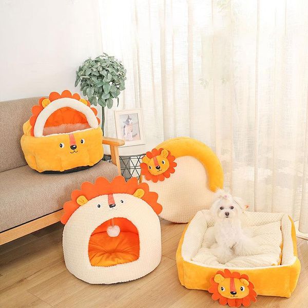 

small animal supplies cute lion series kennel cat closed warm kitty house dog nest puppy mat pad sofa cushion washable pet furniture cage